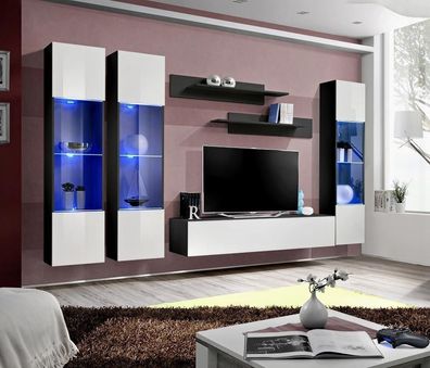Wohnwand Luxus Komplette Set 6 tlg Hänge Vitrine Modern TV-Ständer