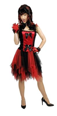 Teufel Kostüm Damen Hexe Halloweenkostüm Holoferna schwarz rotes Kleid Karneval