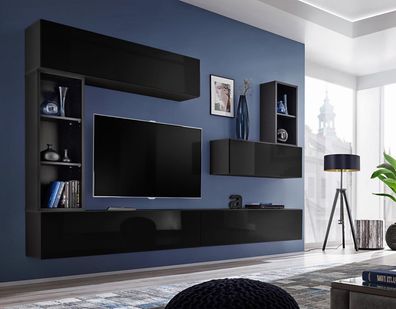 Wohnwand Wohnzimmer Holz Möbel Modern Wandregale Designer Stil Neu TV-Ständer