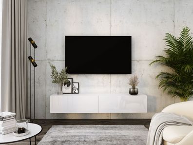 TV-Schrank, Lowboard in Weiß matt & Weiß Hochglanz B: 170 cm, H: 34 cm, T: 32 cm