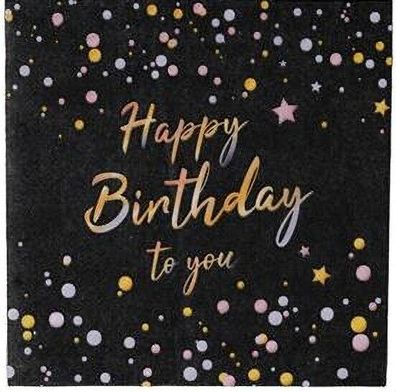 20 Party Servietten schwarz mit goldenen Punkten "HAPPY Birthday" 30x30 cm