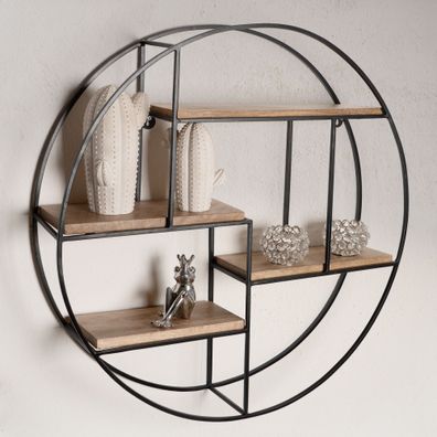 Wandregal FineBuy Hängeregal Holz Metall 70x70x18cm Hängeregal Regal Rund Massiv