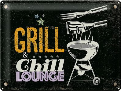 Blechschild Spruch Grill &amp; Chill Lounge 5 Sterne Deko 40x30 cm Schild tin sign