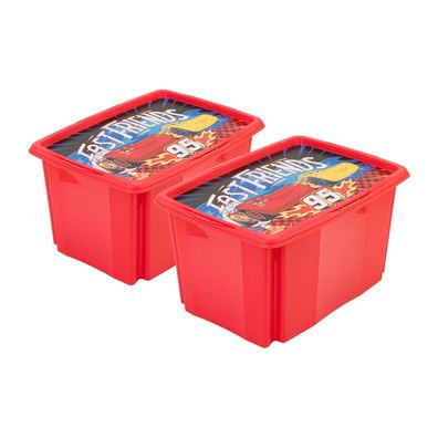 2x Aufbewahrungsbox Spielzeugbox Spielzeugkiste Fashion Box 45L Disney Cars