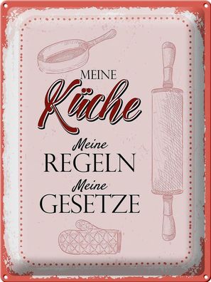 Blechschild Spruch Meine Küche meine Regeln 30x40 cm Deko Schild tin sign