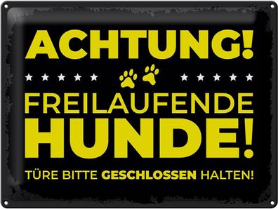 Blechschild Hund Achtung freilaufende Hunde 40x30 cm Deko Schild tin sign