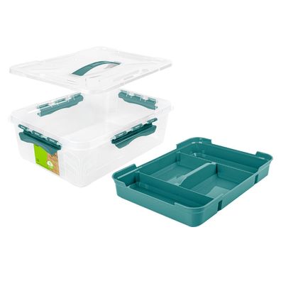 Aufbewahrungsbox Hubert mit Einsatz und Deckel Box transparent + blau 10L