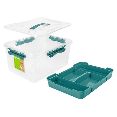 Aufbewahrungsbox Hubert mit Einsatz und Deckel Box transparent + blau 15,3L
