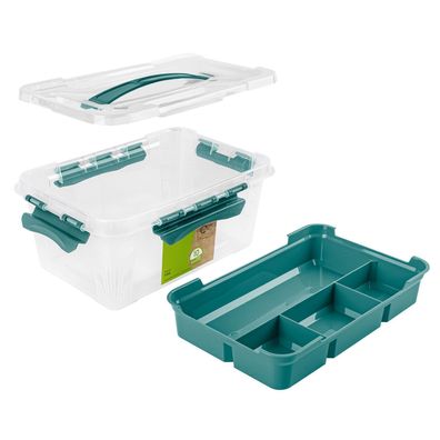 Aufbewahrungsbox Hubert mit Einsatz und Deckel Box transparent + blau 4,2L
