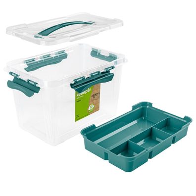 Aufbewahrungsbox Hubert mit Einsatz und Deckel Box transparent + blau 6,6L