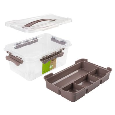 Aufbewahrungsbox Hubert mit Einsatz und Deckel Box transparent + braun 4,2L