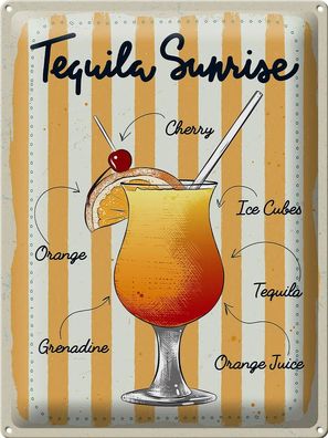 Blechschild Alkohol Tequila Sunrise Cherry Orange 30x40 cm Schild tin sign