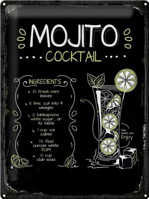 Blechschild Rezept Mojito Cocktail Recipe 30x40 cm Geschenk Schild tin sign