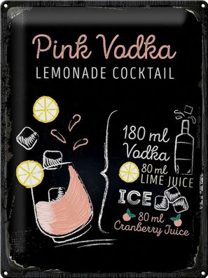 Blechschild Rezept Pink Vodka Cocktail Recipe 30x40cm Geschenk Schild tin sign