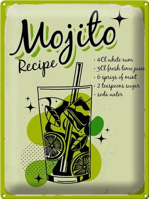 Blechschild Rezept Mojito Cocktail Recipe drink 30x40 cm Deko Schild tin sign