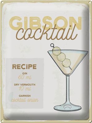 Blechschild Rezept Gibson Cocktail Recipe 30x40 cm Geschenk Schild tin sign