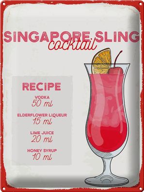 Blechschild Rezept Singapore Sling Cocktail Recipe 30x40 cm Schild tin sign