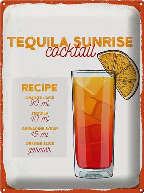 Blechschild Rezept Tequila Sunrise Cocktail Recipe 30x40 cm Schild tin sign