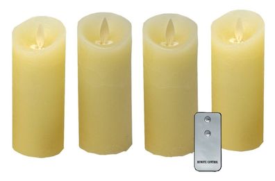 4x LED echtwachs Kerzen weiß flammenlos Fernbedienung Stumpenkerze Adventskranz
