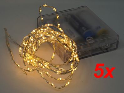 5x Deko Beleuchtung Draht Lichterkette 200 cm Timer 132 Micro LED warmweiß Batteri...