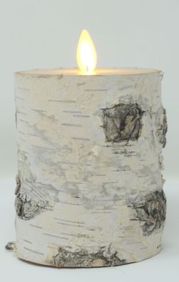 LED Kerze 10 cm echte Baumrinde BIRKE HELL Kerzen mit Timer bewegliche Flamme