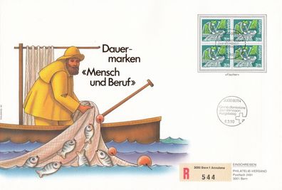 Schweiz FDC 1990, Mi-Nr. 1413 Dauerserie gelaufen als Einschreiben