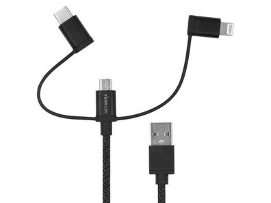 Networx 3-in-1 Daten- und Ladekabel USB-A auf Lightning/ Mikro/ USB-C schwarz