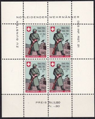 Schweiz Kleinbogen Soldatenmarken Inf. Rgt. 21 postfrisch MNH