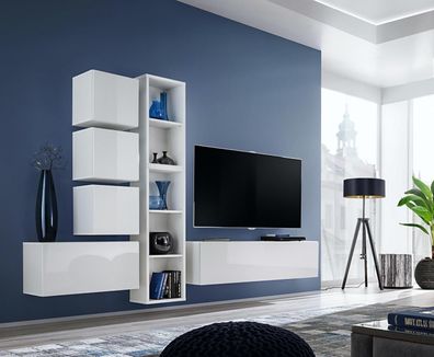 Luxus Weiß Designer Wohnwand Lowboard TV Ständer Schwarz Wohnzimmer