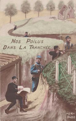 Postkarte Frankreich Soldaten im Schützengraben (185-2)