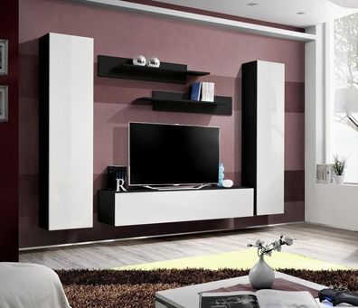 Wohnwand Weiß Stil Design Lowboard TV-Ständer Holz Wandschrank Neu