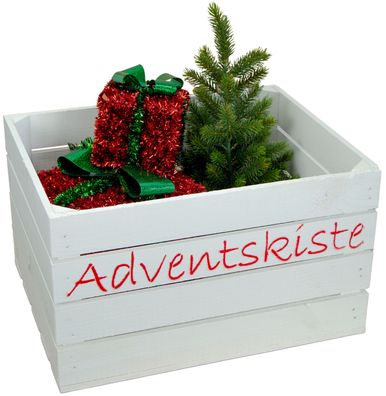 Adventskiste weiss mit roter Auschrift Weinkiste Holzskiste Weihnachtskiste Adbent...