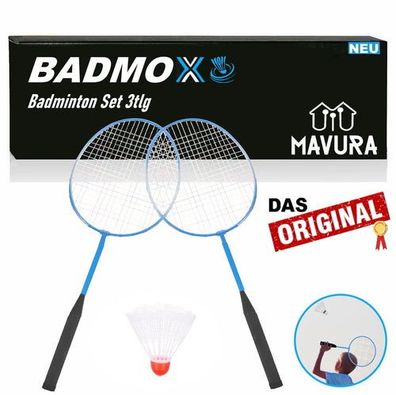 BADMOX Badminton Set Badmintonschläger Federball Set Outdoor 3tlg blau