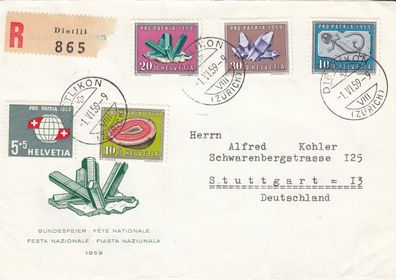 Schweiz FDC 1959, Mi-Nr. 674-678 Mi-Euro 25, - gelaufen als Einschreiben (1)