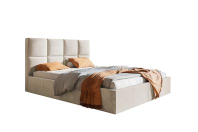 Polsterbett mit Bettkasten Fado - Samtstoff, Modern Design - Doppelbett mit Kopfteil