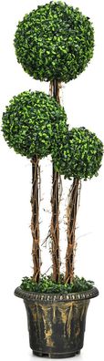 Kunstpflanze 115cm, Kunstbaum mit Topf & 3 Kugeln, Künstliche Dekopflanze Grünpflanze