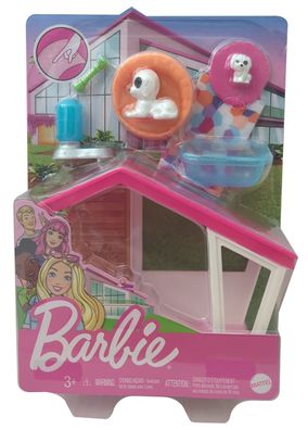 Mattel GRG78 Barbie Mini-Spielset mit 2 Hündchen, Hundehütte und Zubehör Körbche