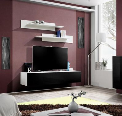 Wohnzimmer Wohnwand TV Ständer Einrichtung Wandregale Holz Möbel Neu