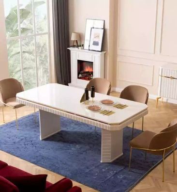 Esszimmer Esstisch 6x Stuhl beige Garnitur Set 7tlg Luxus Holz Möbel