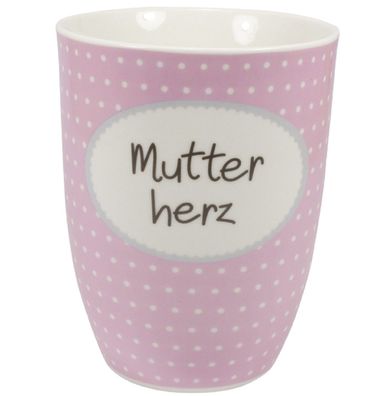 MEA LIVING Henkelbecher 500 ml Spruch Mutterherz Kaffee Tasse Becher rosa Punkte