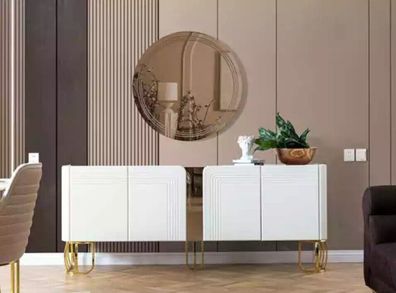 Wohnzimmer Sideboard Spiegel Set Luxus Modern Holz weiß 2tlg.