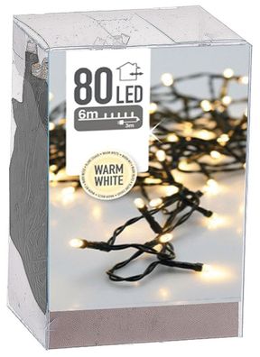 80 LED Lichterkette Innen/ Außen Warmweiß