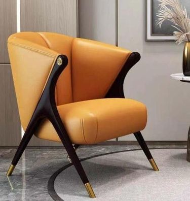 Design Luxus Orange Sessel Chair Sofa 1 Sitzer Fernseh Chaise Kunstleder