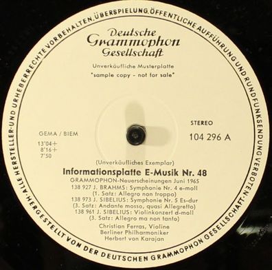 Deutsche Grammophon 104 296 A - Informationsplatte E-Musik Nr. 48