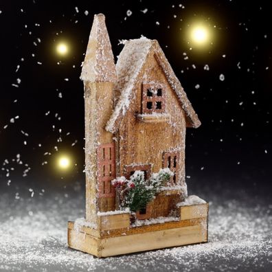 Weihnachtsdeko Winterlandschaft Haus Winterwonderland Figur Holz LED Batterie ...