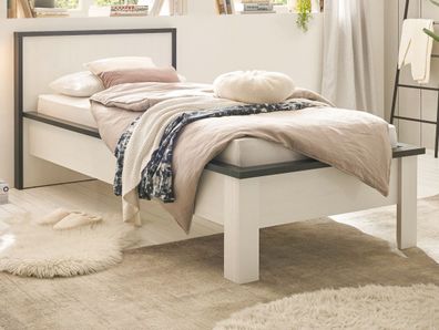 Bett mit Kopfteil Einzelbett Liegefläche 90 x 200 cm Bettgestell weiß Landhaus Stove