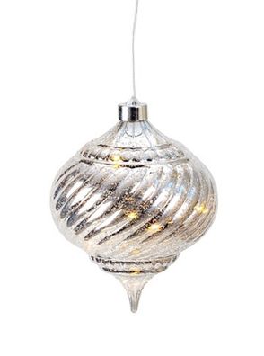 Weihnachtskugel Zapfen LED leuchtend silber 15 cm hängend