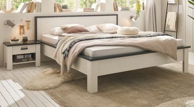 Schlafzimmer weiß Landhaus Set 3 tlg Bett Liegefläche 180 cm und 2 x Nachttisch Stove