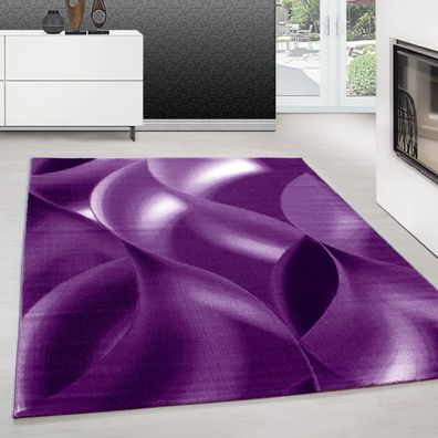 Teppich Designer Modern Kurzflor Abstrakt Wellen Muster Schwarz Lila Weiß
