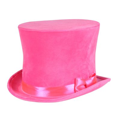 Zylinder neon pink Hut Flair samtiger Zylinderhut Chapeau Karneval Fasching